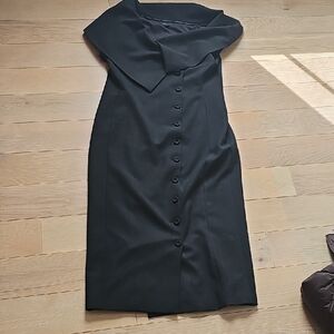 Karen Millen Black Button-Front Midi Dress